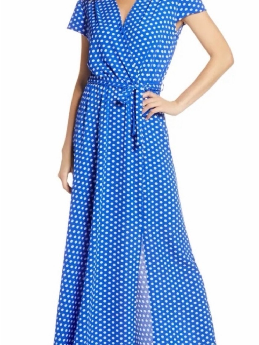 Fraiche by J - Electric Blue Polka Dot Wrap Maxi Dress
